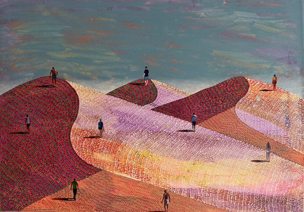 Surrealistic Landscape Painting By Stefano Pallara, 28 X 20", Navigating Impermanence N.10, Original Artwork