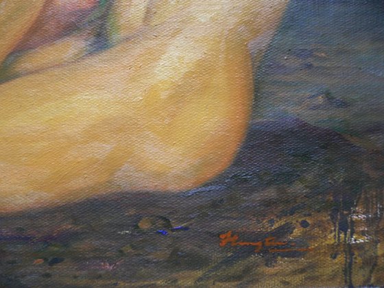 Original oil painting nude art - the northern goose flies south on linen#16-7-10-01