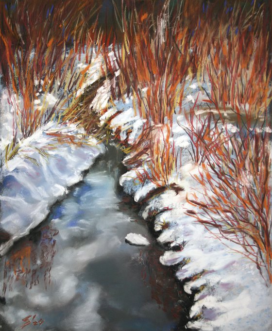 Winter Landscape,  9x11" / ORIGINAL SOFT PASTEL PAINTING