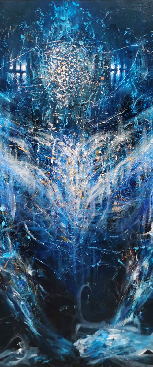 Large XXL enigmatic metaphysical blue abstract angel composition by master KLOSKA by Kloska Ovidiu