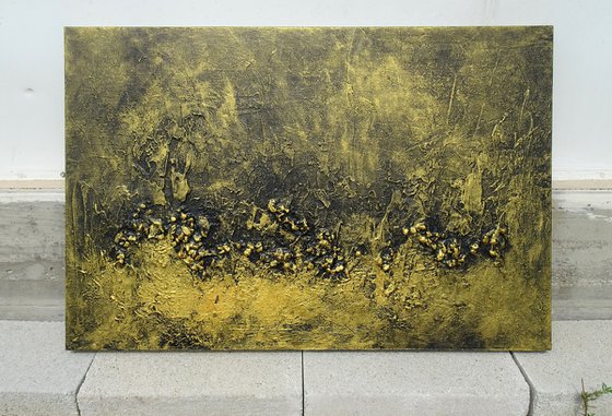 Large Abstract Textured Painting Black and Gold. Modern Art with Heavy Texture. Abstract Landscape Contemporary Artwork for Livingroom or Bedroom