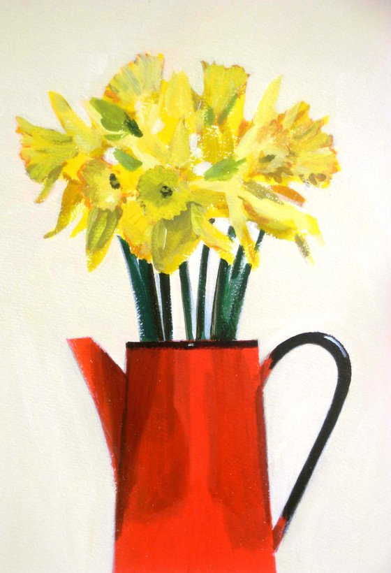 Daffodils in Red Jug