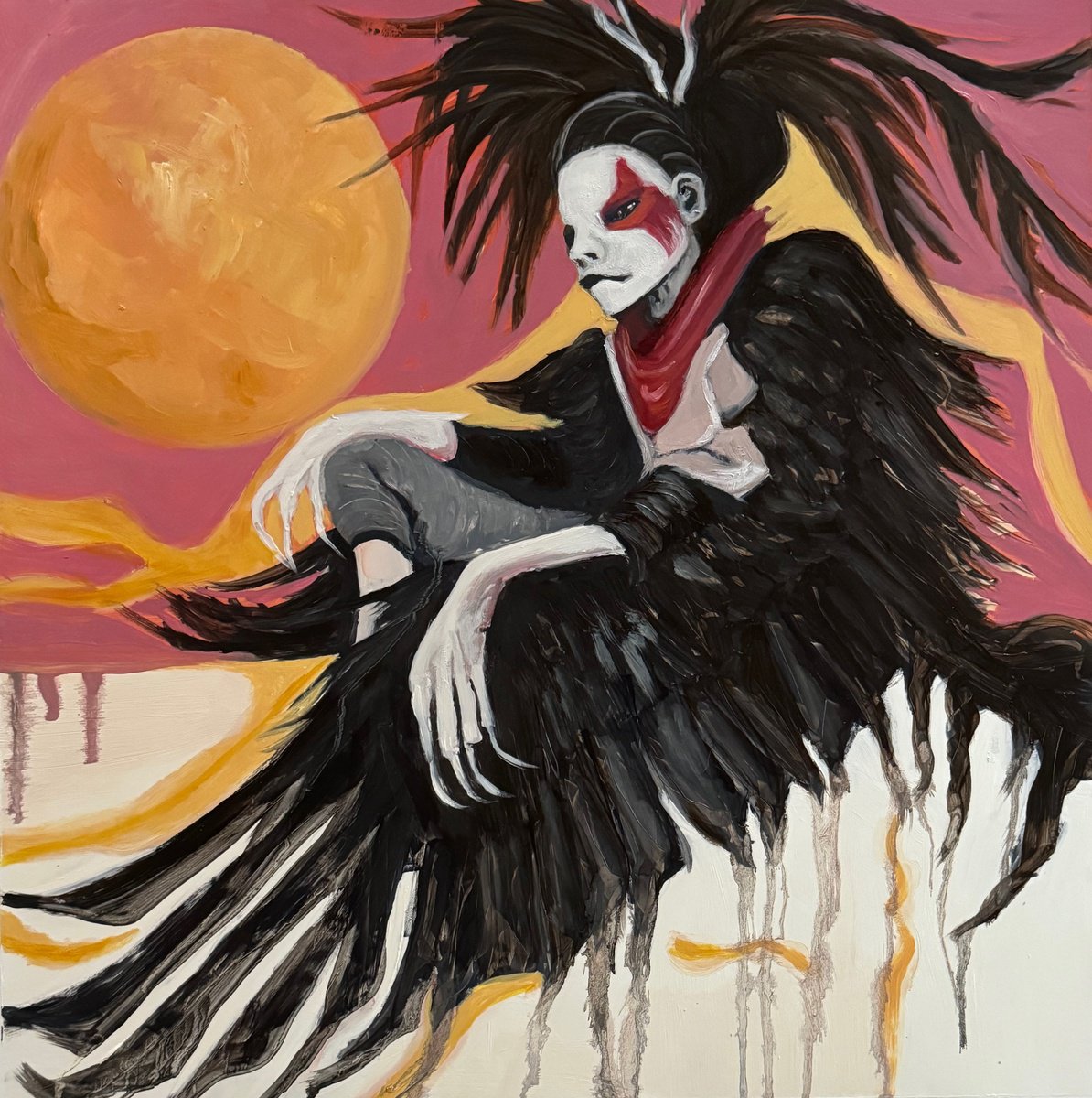 Illustrative Portrait Oil Painting By Lola Jovan, 18 X 19", Hiding Place Unexpected, Original Artwork