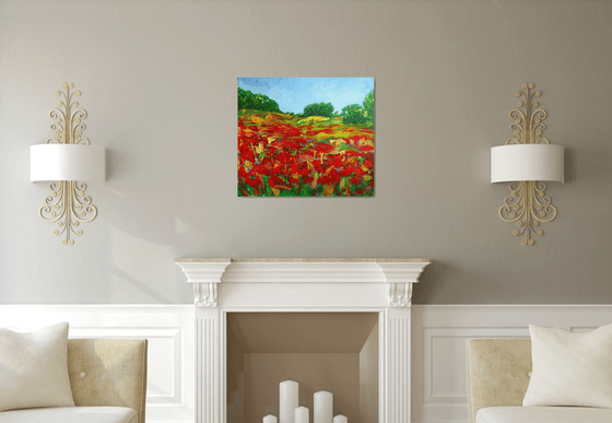 Poppies field... Flowering wildflowers... /  ORIGINAL ACRYLIC PAINTING