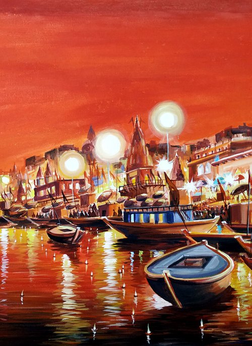 Beauty of Night Varanasi Ghats by Samiran Sarkar