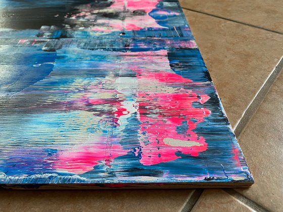 Sturm Und Drang - Original PMS Abstract Acrylic Painting Diptych On Recycled Wood and Wooden Desk Panels - 48" x 40"