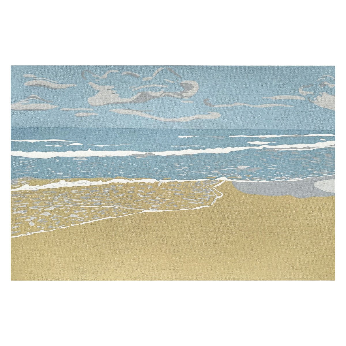 Impressionistic Landscape Linocut By Kirstie Dedman, 14 X 10", Beach, Original Artwork