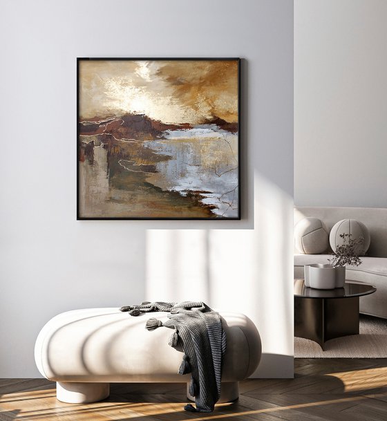 "Canyon 2" Abstract brown beige gold art