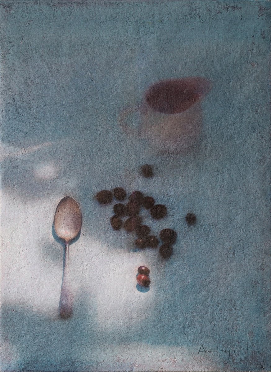 Impressionistic Still Life Acrylic Painting By Andrejs Ko, 16 X 22, Sunny Morning With Berries, Original Artwork