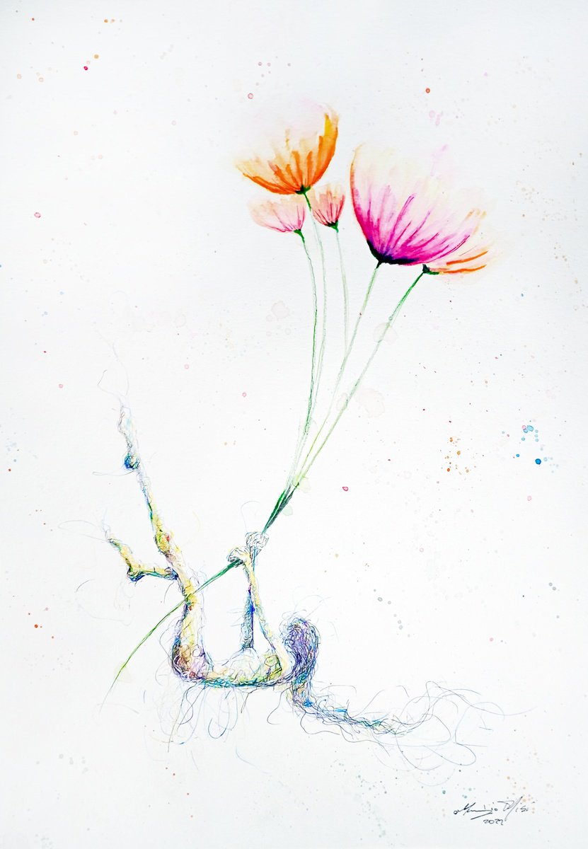 Urban And Pop Portrait Ink Drawing By Maurizio Puglisi, 12 X 16", Jasmine, The Collector Of Dreams, Original Artwork