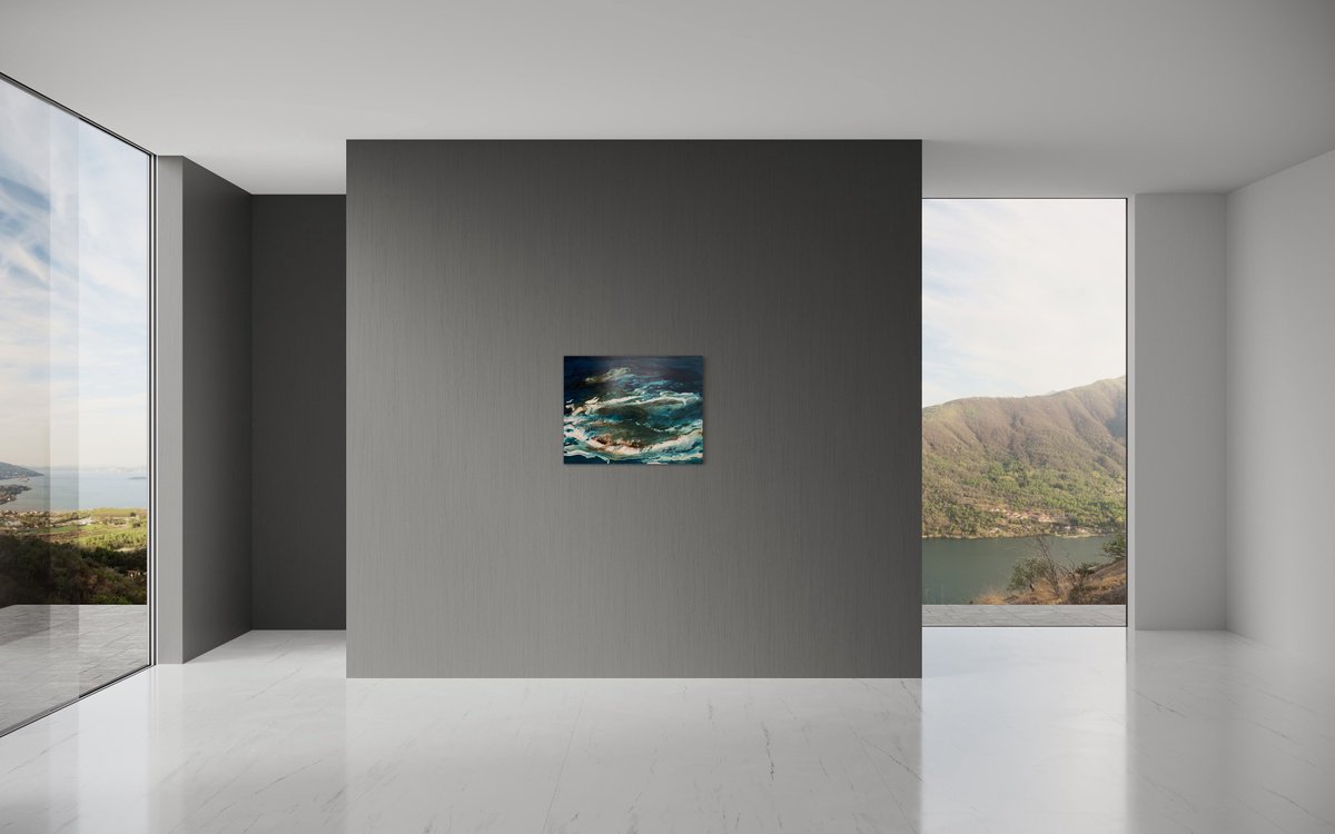 Abstract Acrylic Painting By Tiny De Bruin, 35 X 28", Deep Velvet Indigo Seascape, Original Artwork