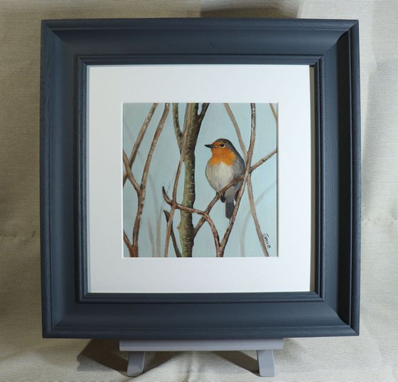 Robin Oil Painting, Bird Artwork, Animal Art Framed