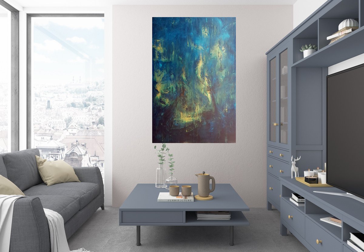 Star Eruption - XL blue abstract painting by Ivana Olbricht