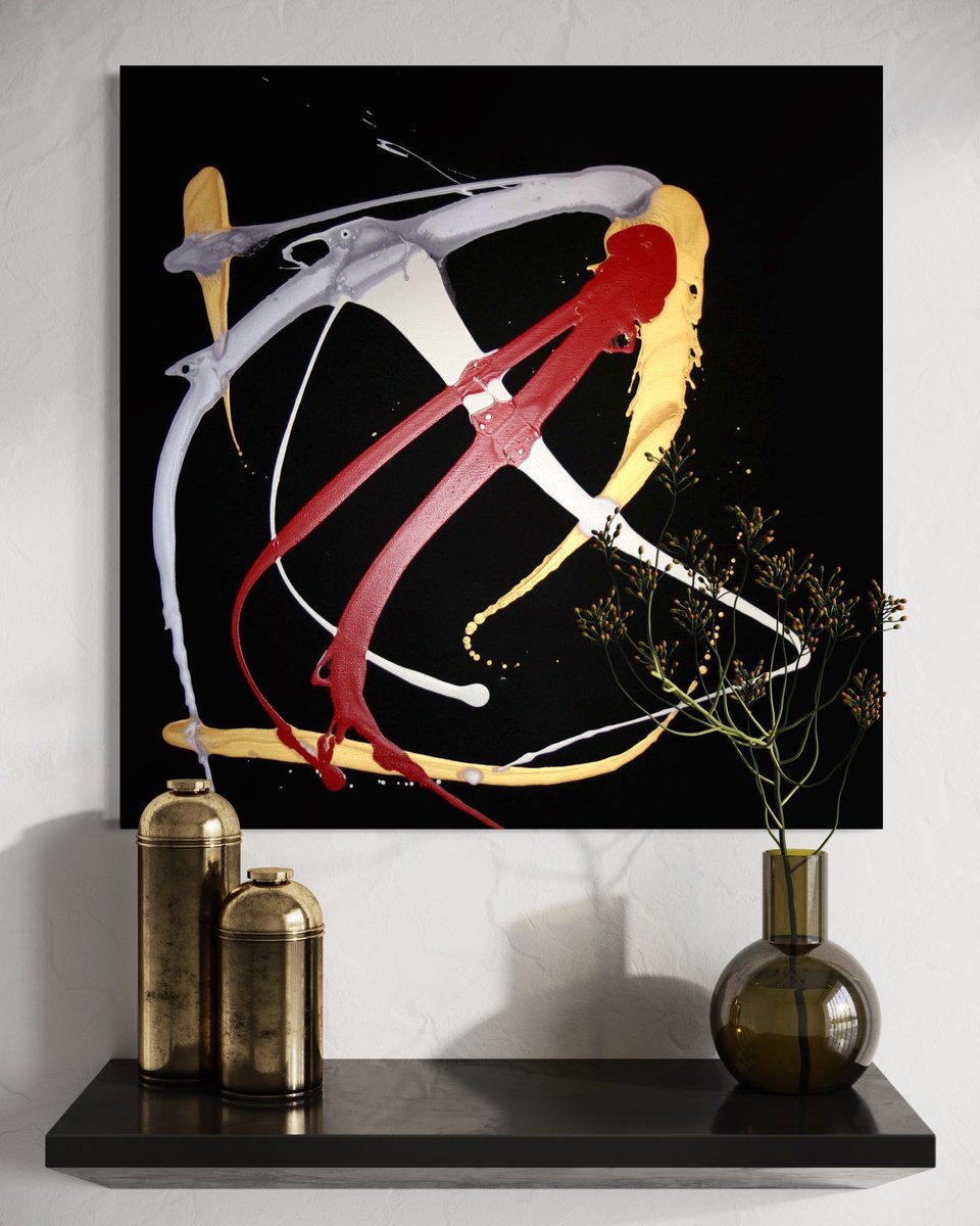 Expressive Abstract Acrylic Painting By Paresh Nrshinga Frsa, 34 X 34", Fireworks, Original Artwork