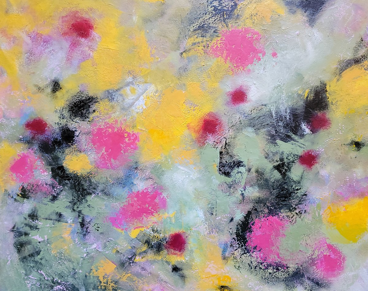 Expressive Abstract Oil Painting By Faith Patterson, 30 X 24, Sunlit Garden, Original Artwork