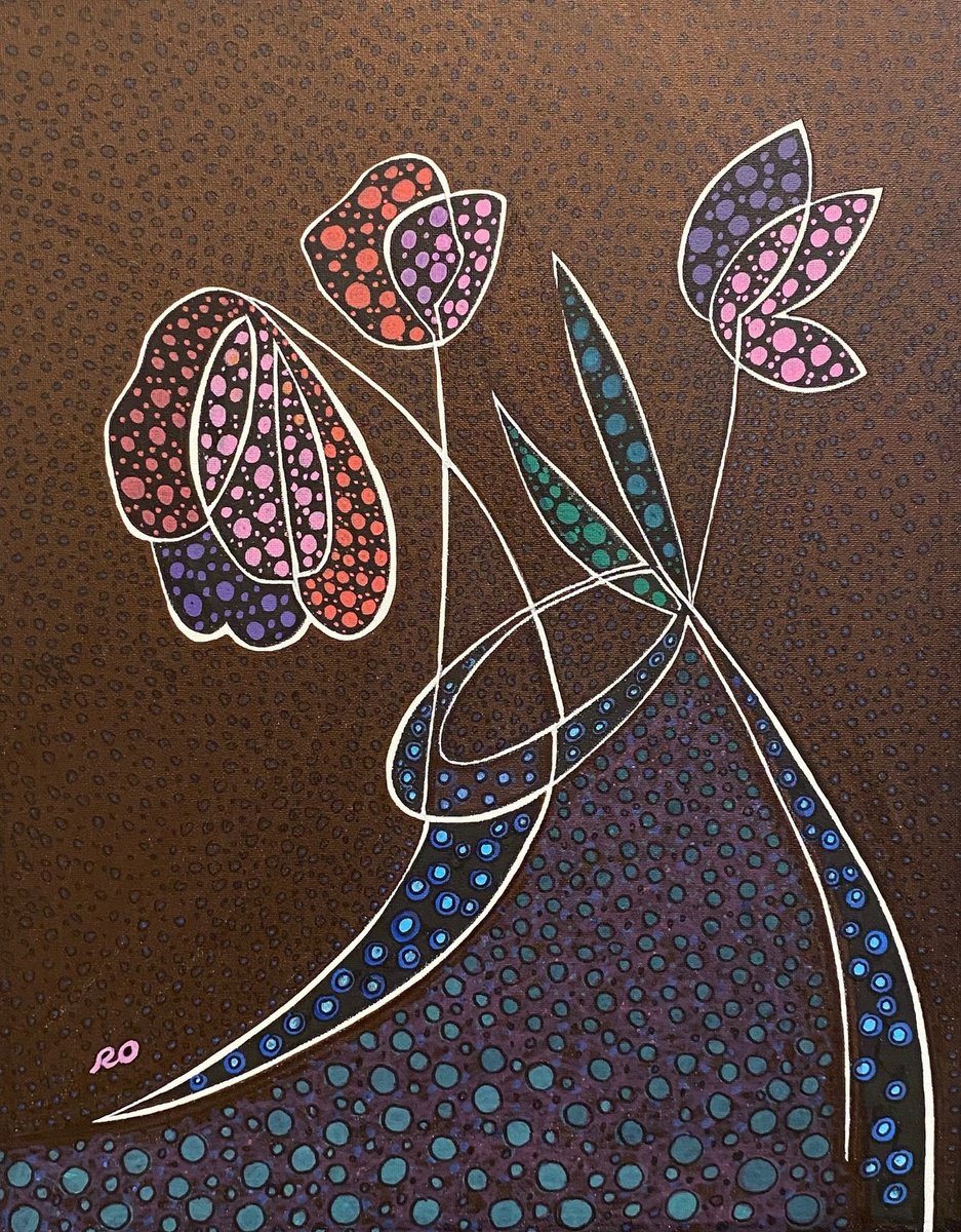 Abstract Botanical Acrylic Painting By Olga Rokhmanyuk | Roartus, 16 X 20", Graphic Flowers, Original Artwork