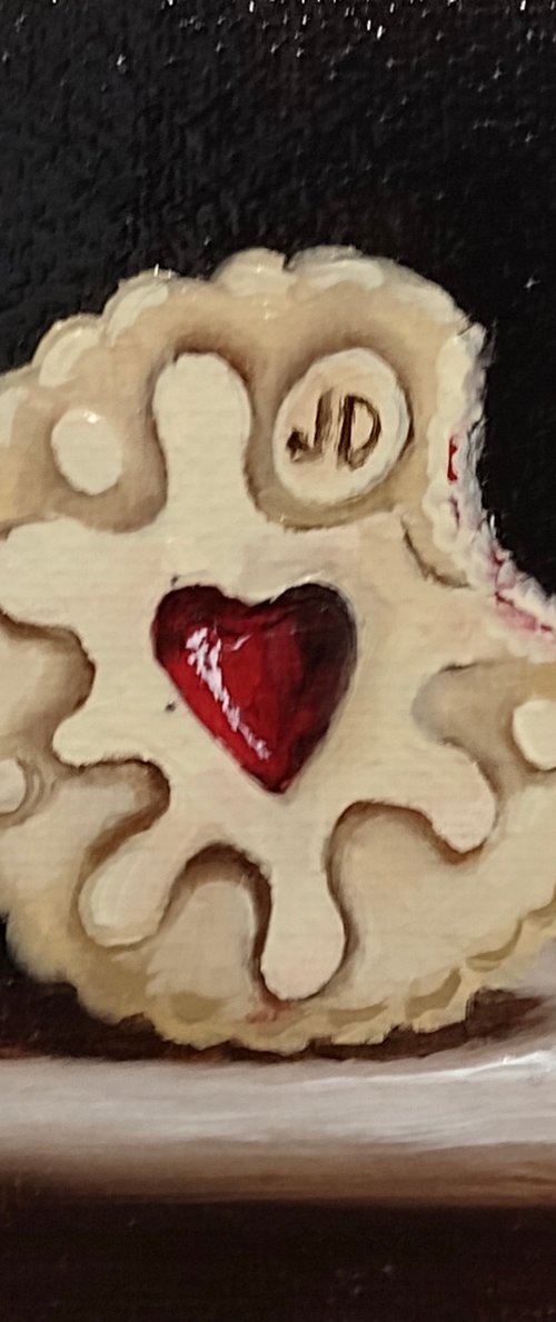 Little Jammie Dodger cookie still life by Jane Palmer Art
