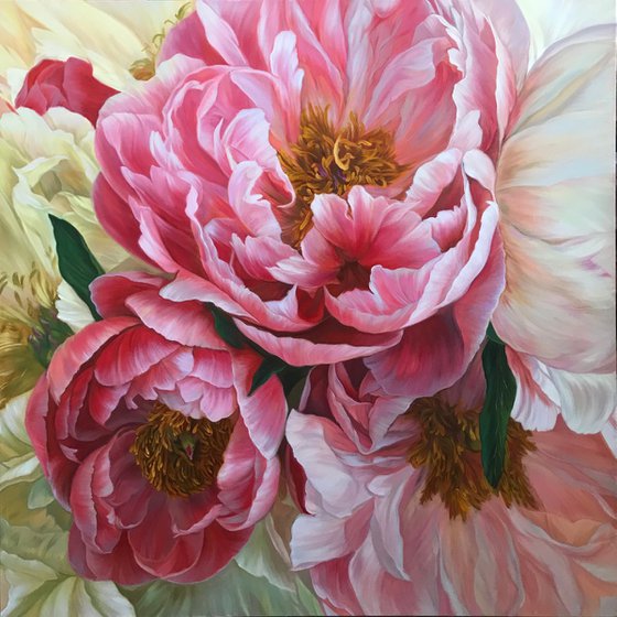 Red and white peonies