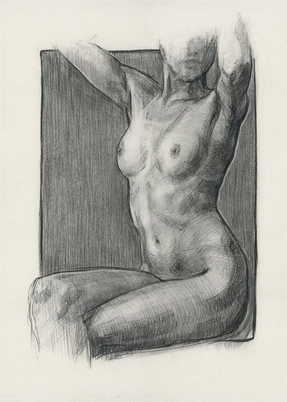 Female nude. Charcoal nude drawing. Woman nude art. Nude charcoal. Life drawing.