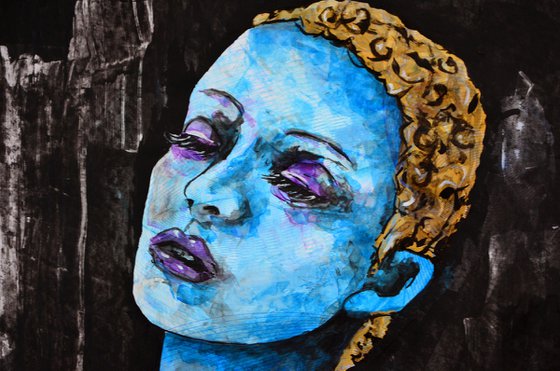 Blue Girl - Vibrations Mixed Media Original Romantic Modern Portrait Art Painting