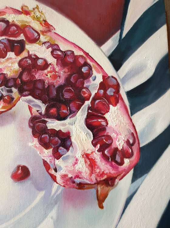 "613"  pomegranate still life  liGHt original painting  GIFT (2021)