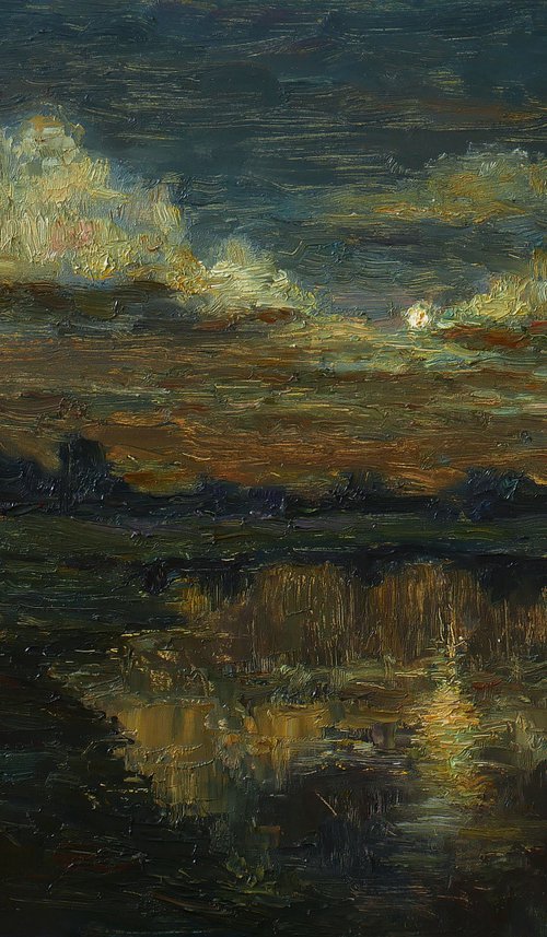 The Golden Night - night painting by Nikolay Dmitriev