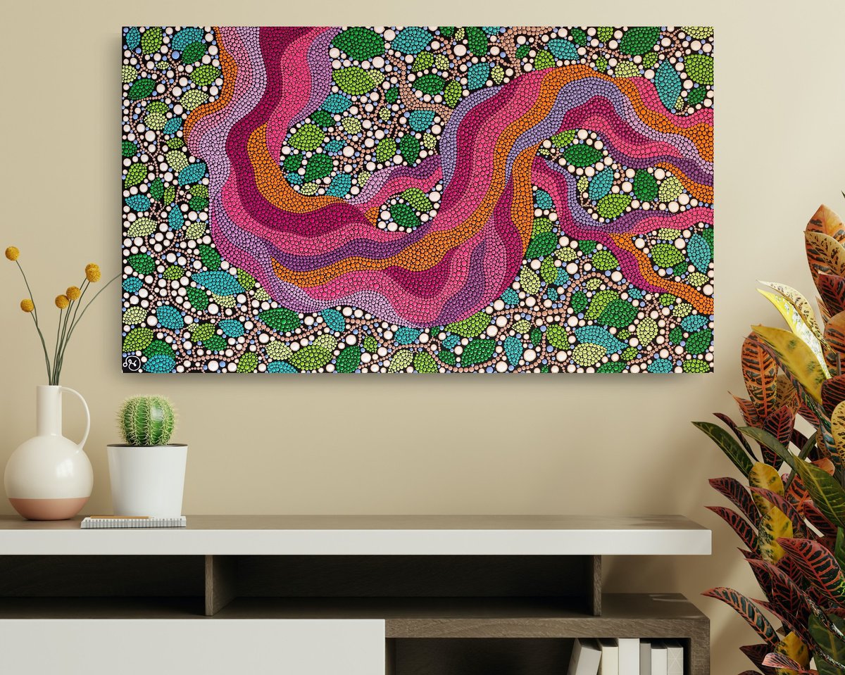 Expressive Landscape Acrylic Painting By Oxana Lazari, 39 X 24", Flow Of The Jungle, Original Artwork