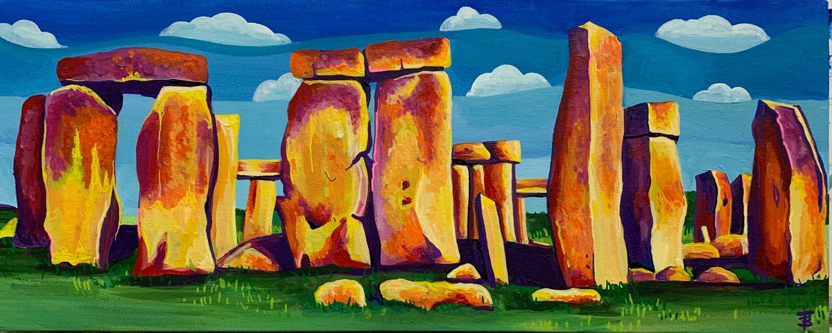 Landscape Acrylic Painting By Tiffany Budd, 20 X 12", Colourful Stonehenge, Original Artwork