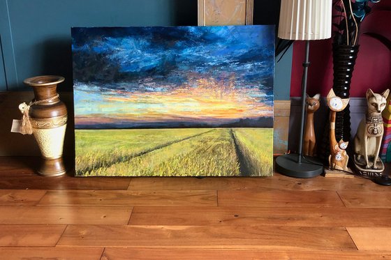 'AT DAWNS GOLDEN GATES III' SUNRISE, SUNSET, LANDSCAPE OIL PAINTING.