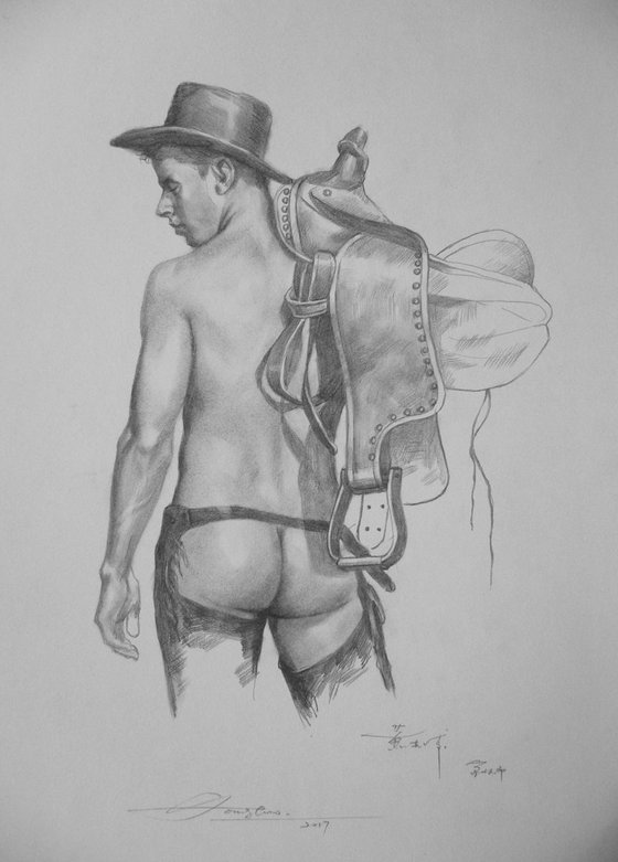 Drawing pencil  male nude on paper#17319