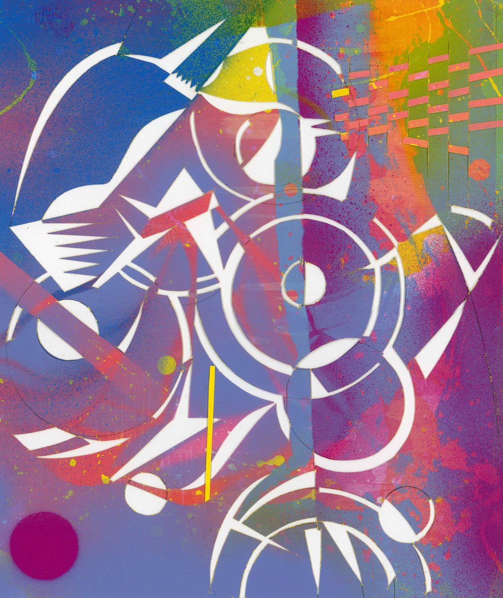 Geometric Abstract Collage By Alfred Ng, 10 X 12, Abstract Cycles Collage, Original Artwork