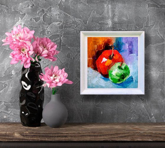 Apple Painting Original Art Couple Fruits Still Life Artwork Red Apples Wall Art