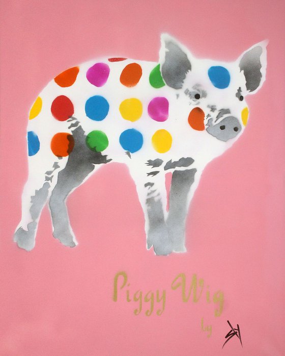 Piggy Wig (pink) with FREE poem! (On canvas).