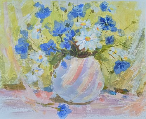"Summer flowers 4" (acrylic on paper ) (13.5x17×0.1'') by Alexander Koltakov