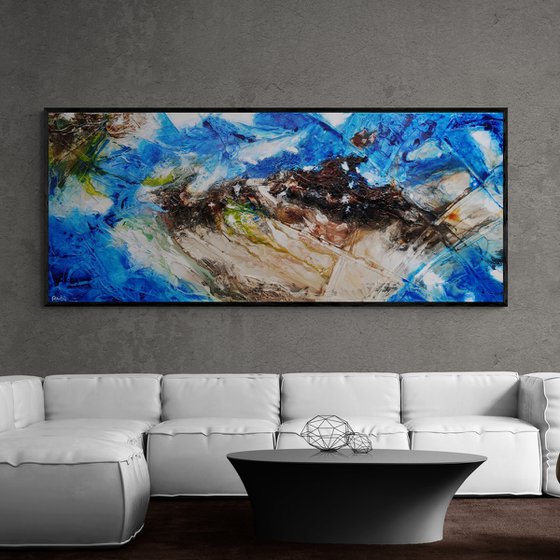 Outback Aquatic 240cm x 100cm Blue Brown Textured Abstract Art