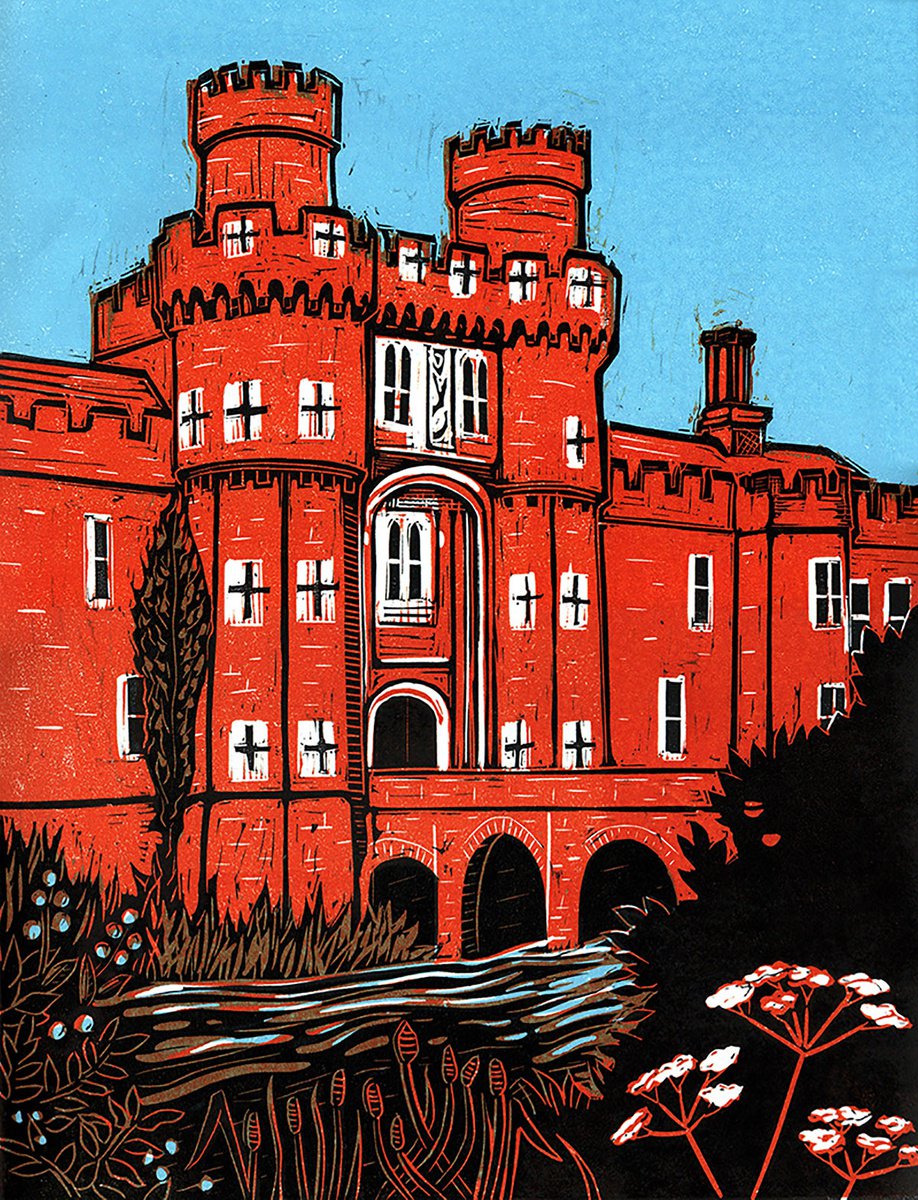 Herstmonceux Castle, East Sussex. Limited Edition linocut by Fiona Horan