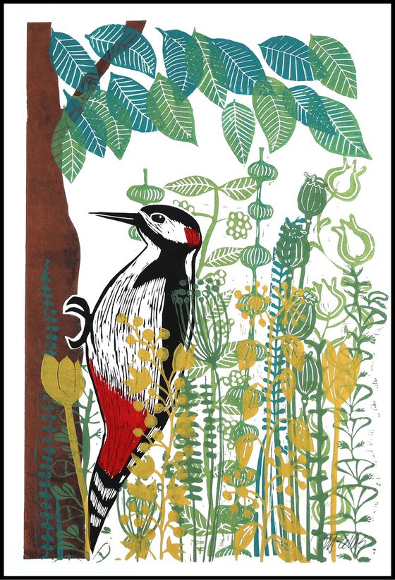 Woodpecker and Flowers