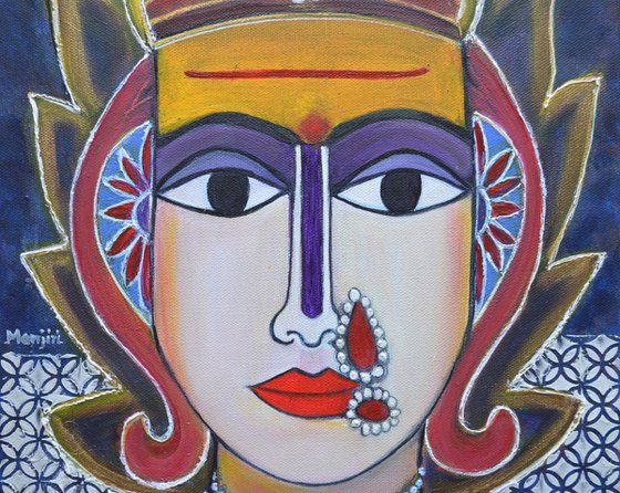 Goddess Shantadurga vibrant painting on canvas