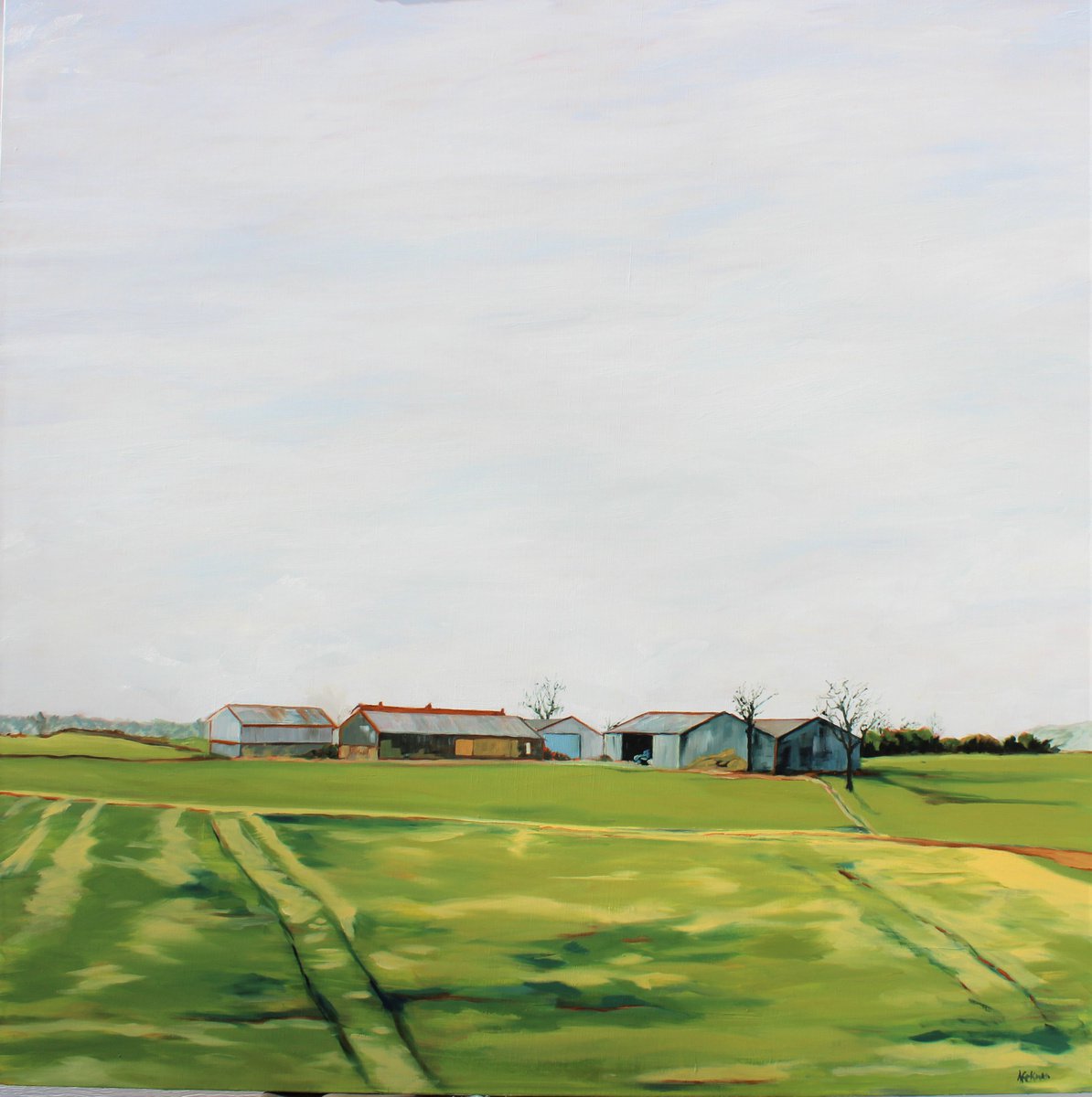 Impressionistic Landscape Oil Painting By Afekwo, 40 X 40, Moving Landscape Vi, Original Artwork