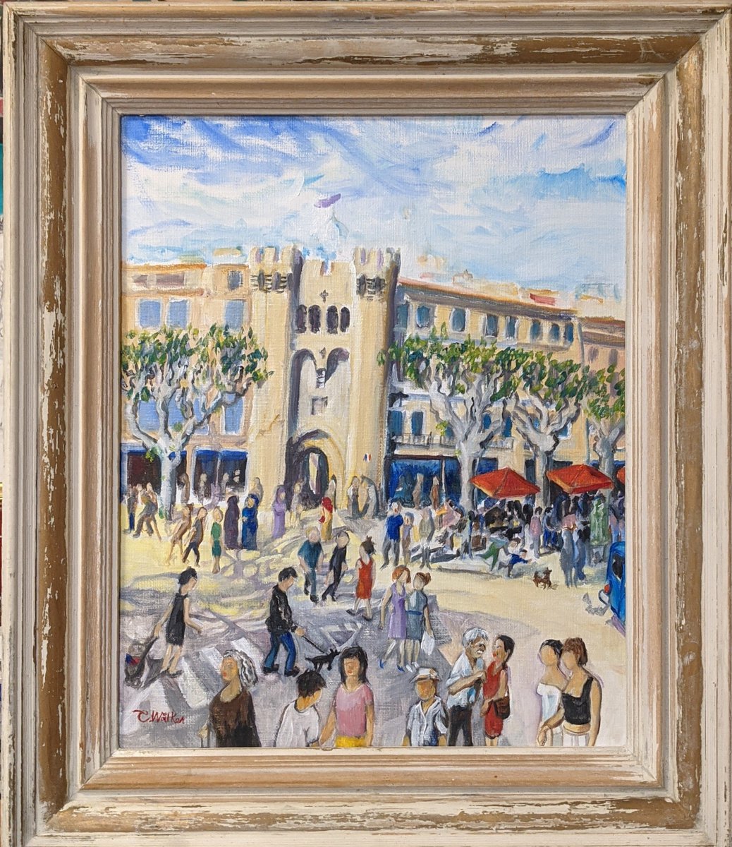 Organic Botanical Oil Painting By Chris Walker, 13 X 16, Samedi Matin - Porte Saunerie Manosque, Original Artwork