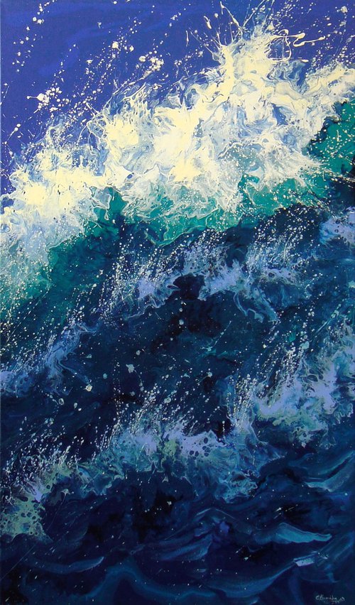 47.2” Seascape “Wave” LARGE Original Painting by Irini Karpikioti