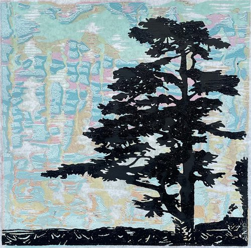 Lone tree - Tree Silhouette Linocut by C Staunton