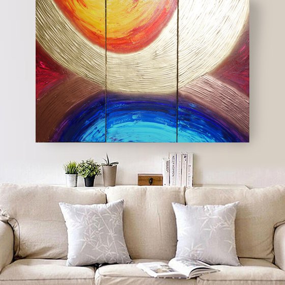 Textured A318 Large abstract paintings Palette knife 100x150x2 cm set of 3 original abstract acrylic paintings on stretched canvas