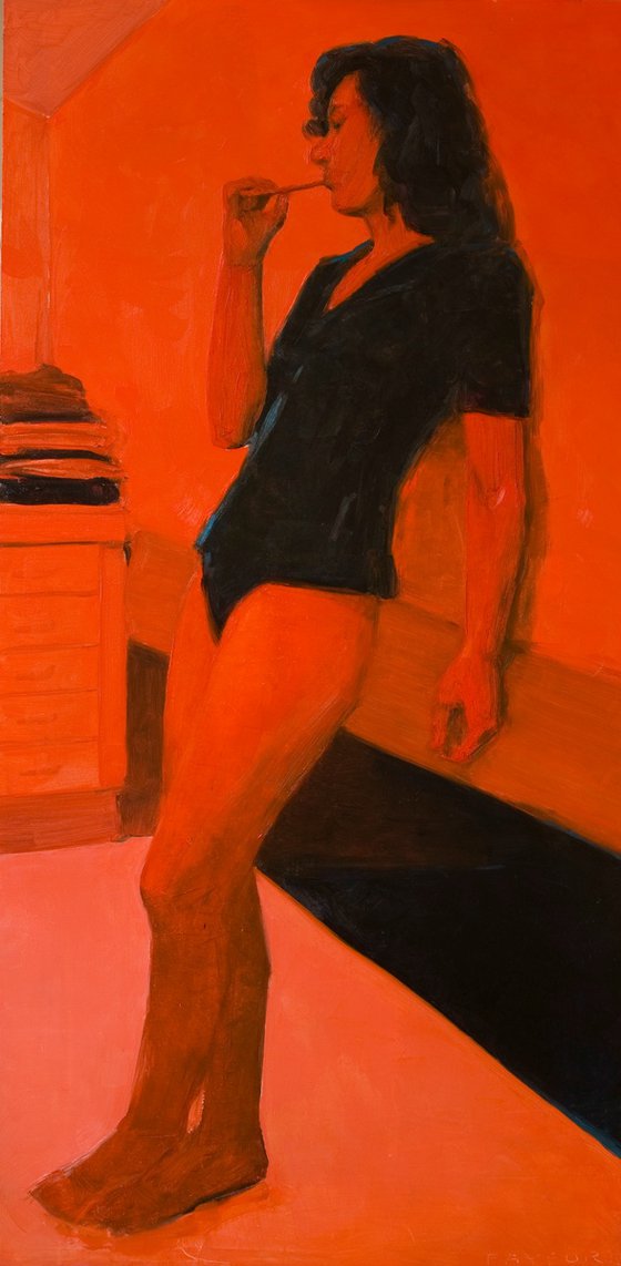 nude woman in orange and black