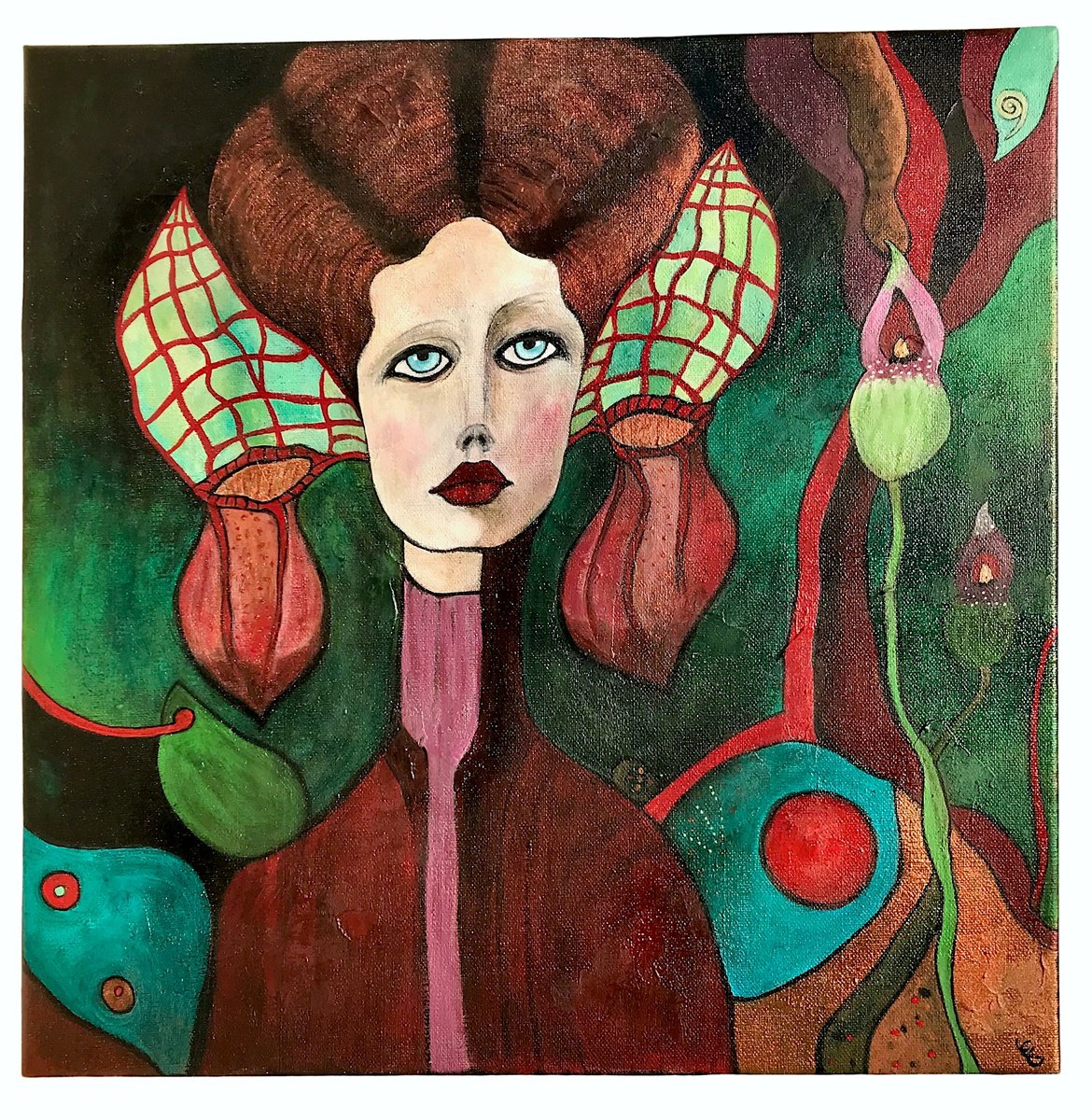 Expressive Portrait Acrylic Painting By Eleanor Gabriel, 20 X 20, The Lady From Borneo, Original Artwork