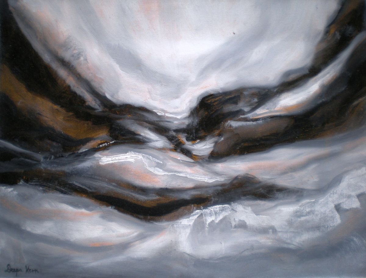 Black and White Seascape, Abstract Seascape Title - The Horizon Is Near by Deepa Kern