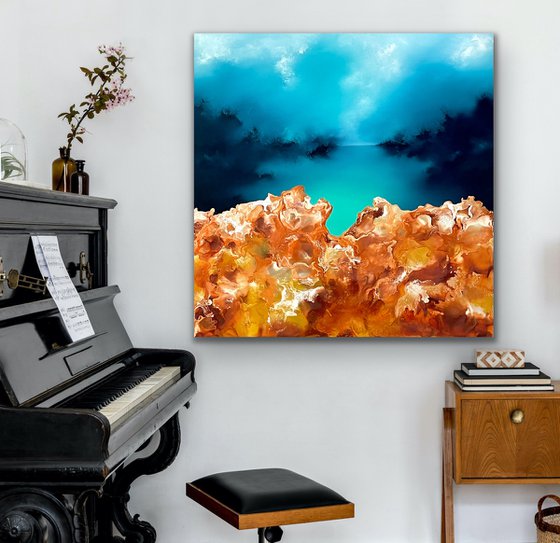 Realm of illusioned seas - Abstract Landscape - 90cm x 90cm