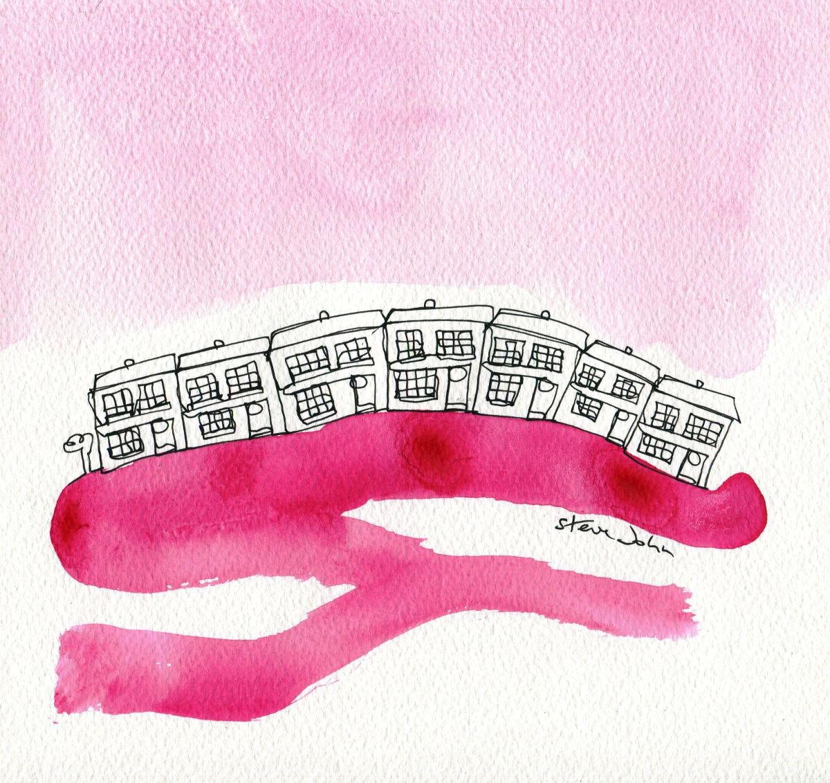 Pink Terraces 1 Small Watercolour by Steve John