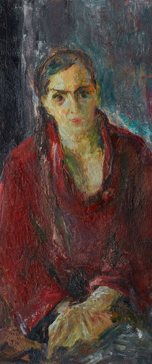 Alenka (Portrait in Red), 96x74cm by Zakhar Shevchuk