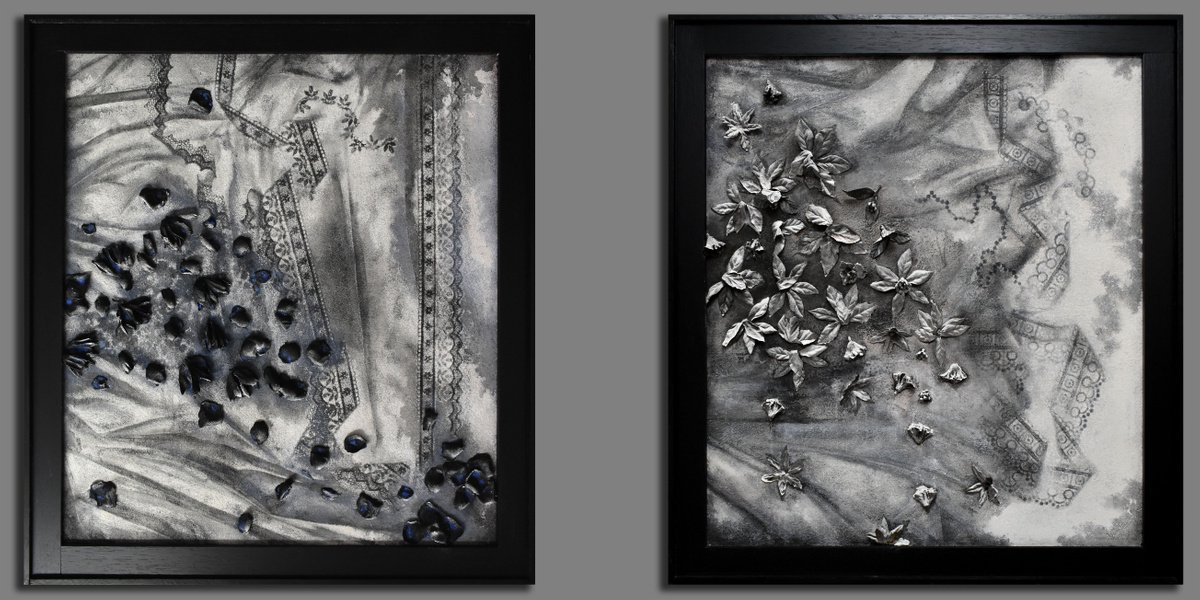 Set di 2 opere Rose nere e Fiori di Pietra by Milena Nicosia